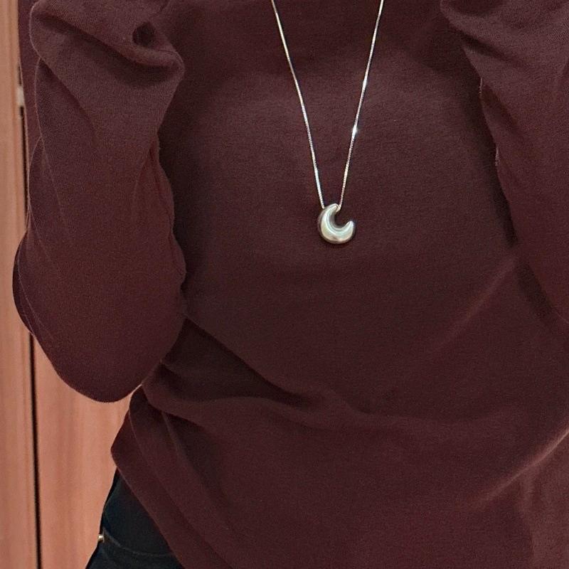 FY-44TL14 S925 Silver Korean Version Niche Design Hollow Moon Necklace Vintage Minimalist Matte Sweater Chain