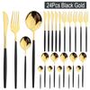 24 шт. набор столовой посуды из нержавеющей стали, нож, вилка, ложка, столовые приборы, кухонные красочные, элегантные, черный, золотой, набор столовых приборов
