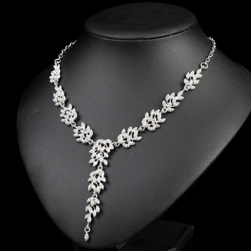 GemChic Women's New Vintage Alloy Branch Crystal Rhinestone Collarbone Pendant Necklace Earrings Two Piece Set Birthday Christmas Jewelry Gift