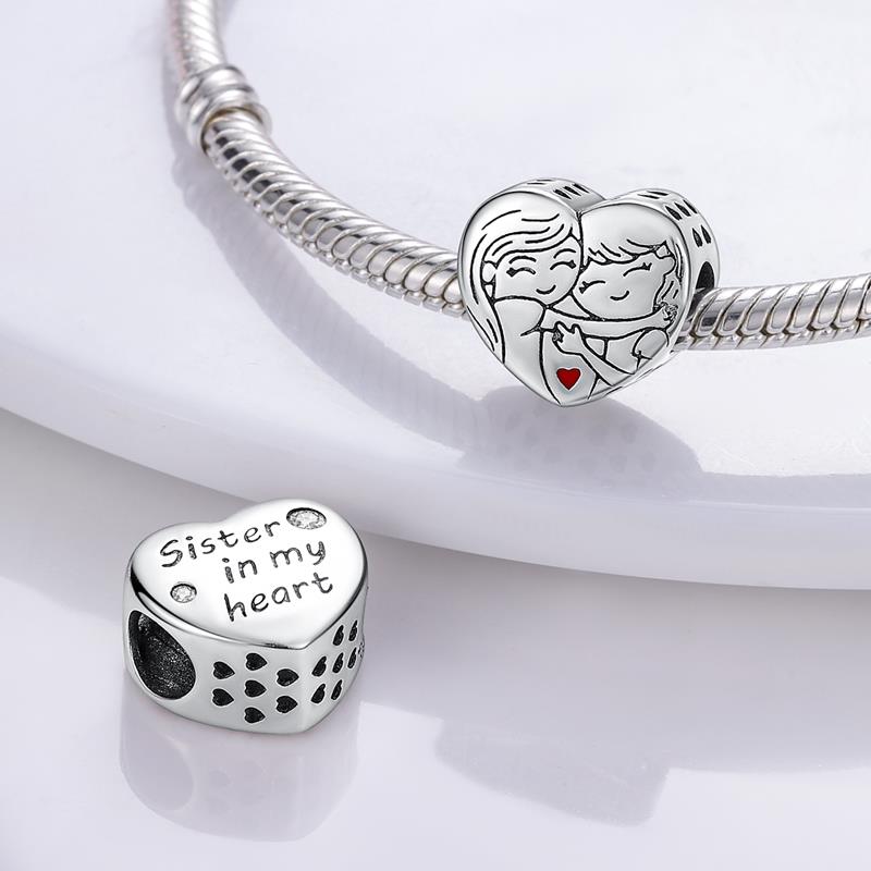 Sister Love Heart Pendant Charms Dangle Fit Brand Bracelet Necklace Jewelry for Sister Gift