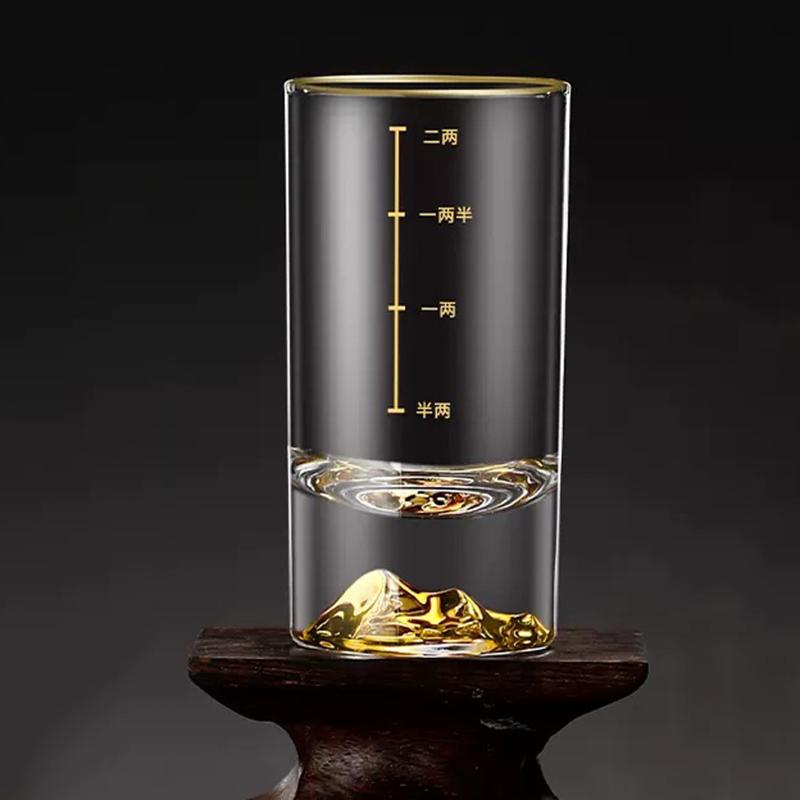 Набор из 6 шт. 3,4 унции 100 мл Классические бокалы для бренди Толстодонные Золотая гора Стекло Прозрачная рюмка с золотой шкалой