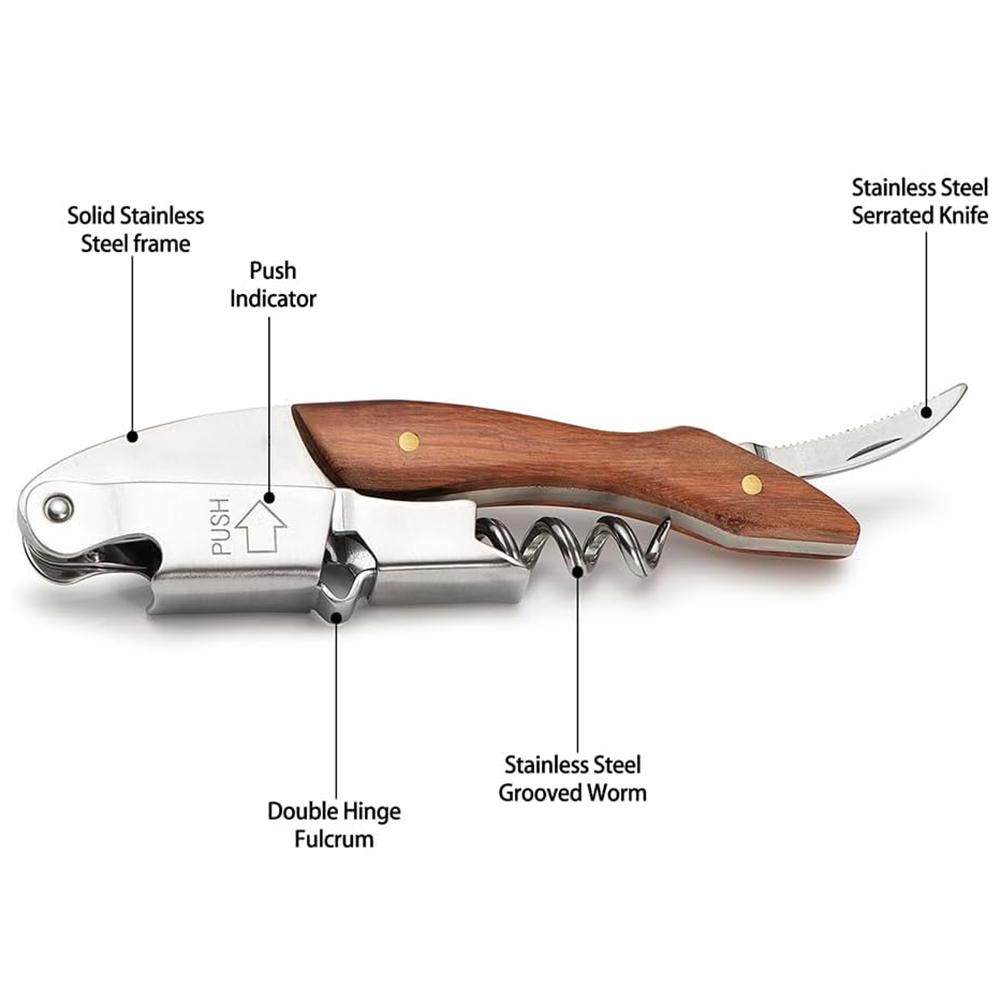 Персонализированный штопор для официантов, открывалка для бутылок вина и пива, деревянная открывалка для пробок, нержавеющая сталь, гравировка имени получателя