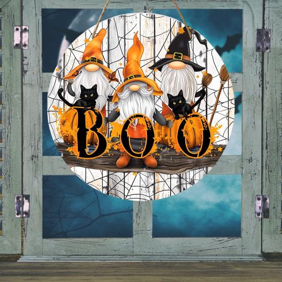 Halloween Sign for Front Door Halloween Wreath Wooden Hanging Sign Boo Ghost Pumpkin Witch Welcome Sign for Window Wall Decor
