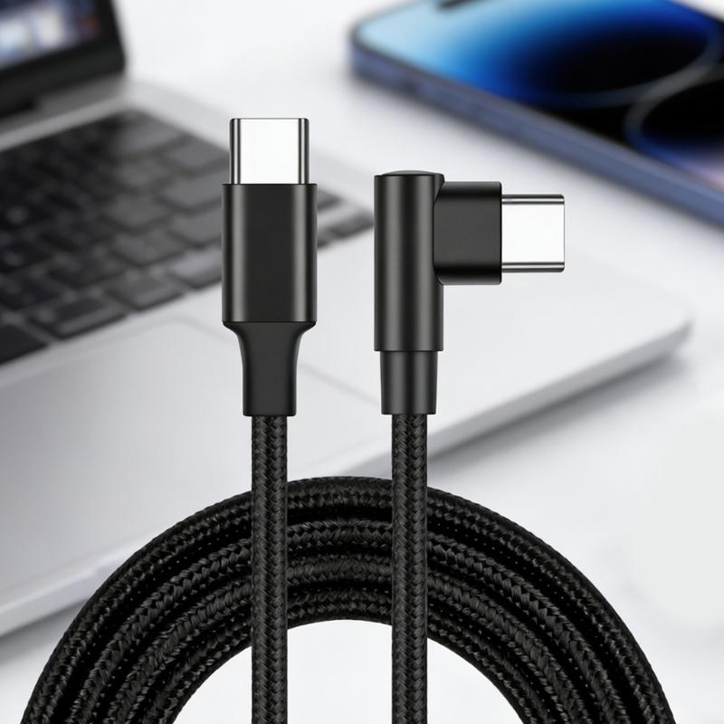 Быстрозарядный кабель USB C - USB C 60 Вт, 480 Мбит/с для передачи данных, нейлоновая оплетка, Г-образный Type C, для телефона, ноутбука, планшета