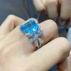 High End Internet Celebrity Live Streaming New Product Simulation Sea Blue Topaz Bow Full Diamond Open Ring Female Ring