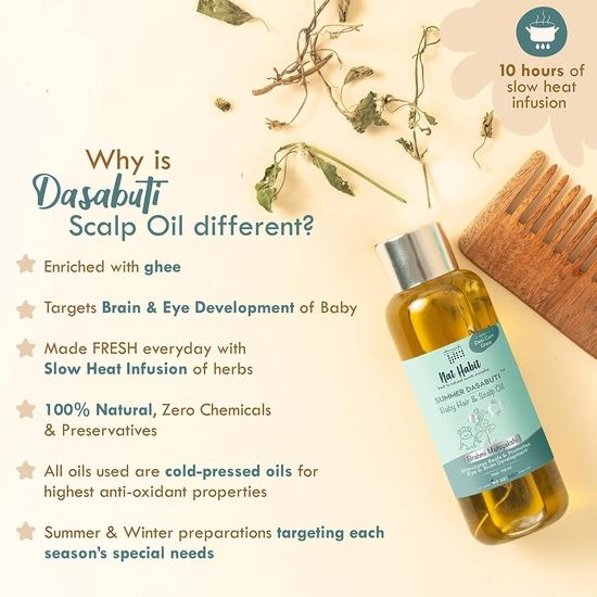 Масло для кожи головы и волос Nat Habit Summer Baby с брахми матсиакши дасабути, охлаждает тело и способствует хорошему сну - 110 мл