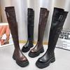 Black Retro Heightened Platform Boots Female Western Cowboy Boots Thick Heel Tall Knight Boots Over the Knee Boots Tide