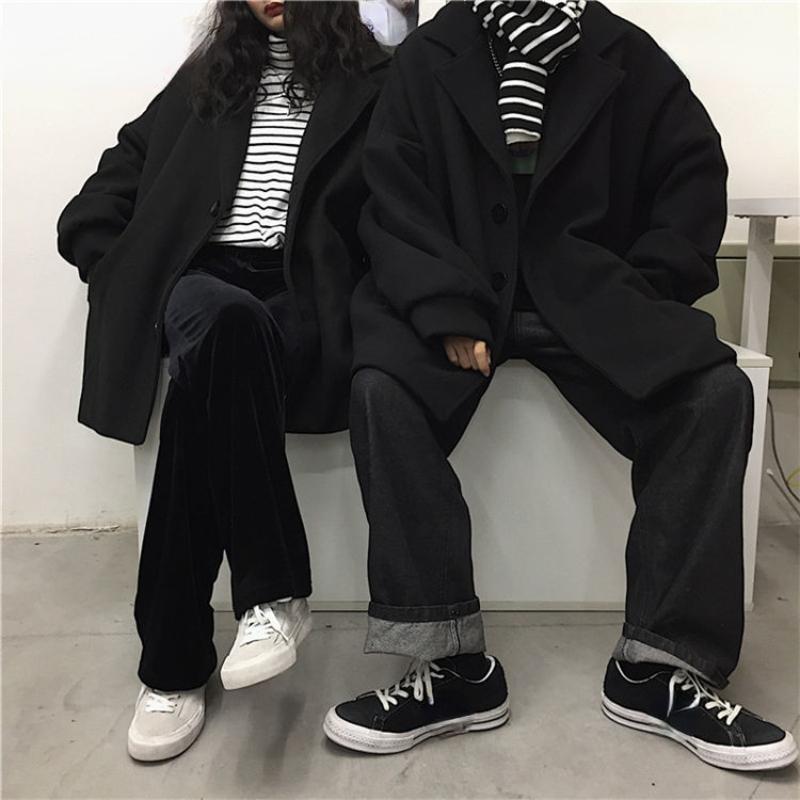 Женское шерстяное пальто Корейская версия Harajuku Ретро Свободное парное утолщенное стеганое шерстяное пальто