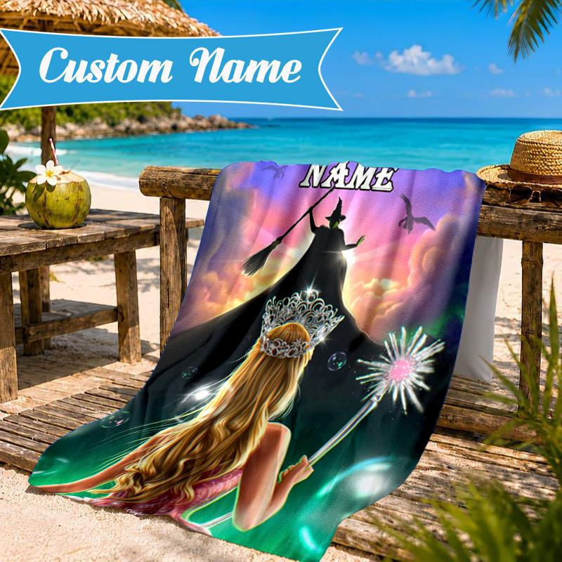 Custom Name Beach Towel Magic Friendship witch Microfiber Beach Towel, Lightweight for Summer Travel, Swimming Pool Fan Birthday Gift