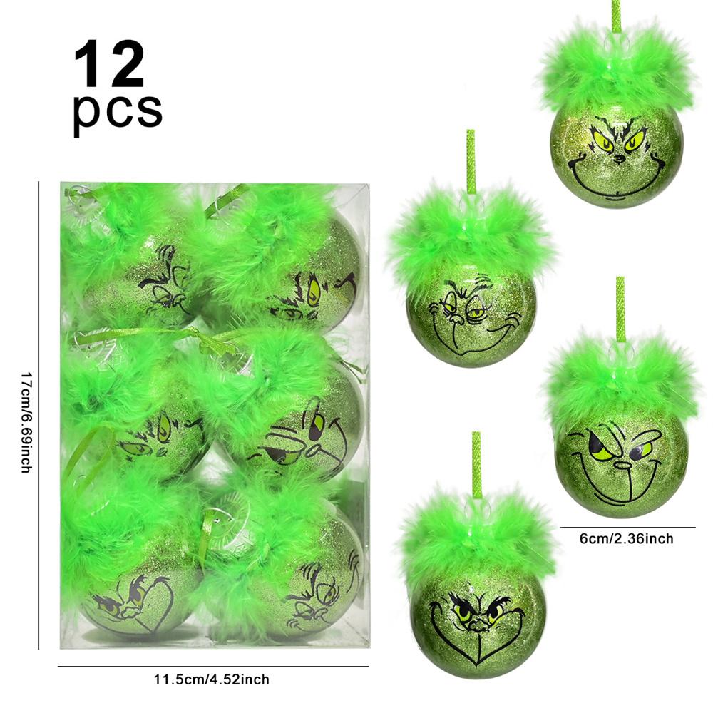 Cute Green Elf Christmas Tree Ornaments Xmas Balls & Fuzzy Hair Christmas Decor