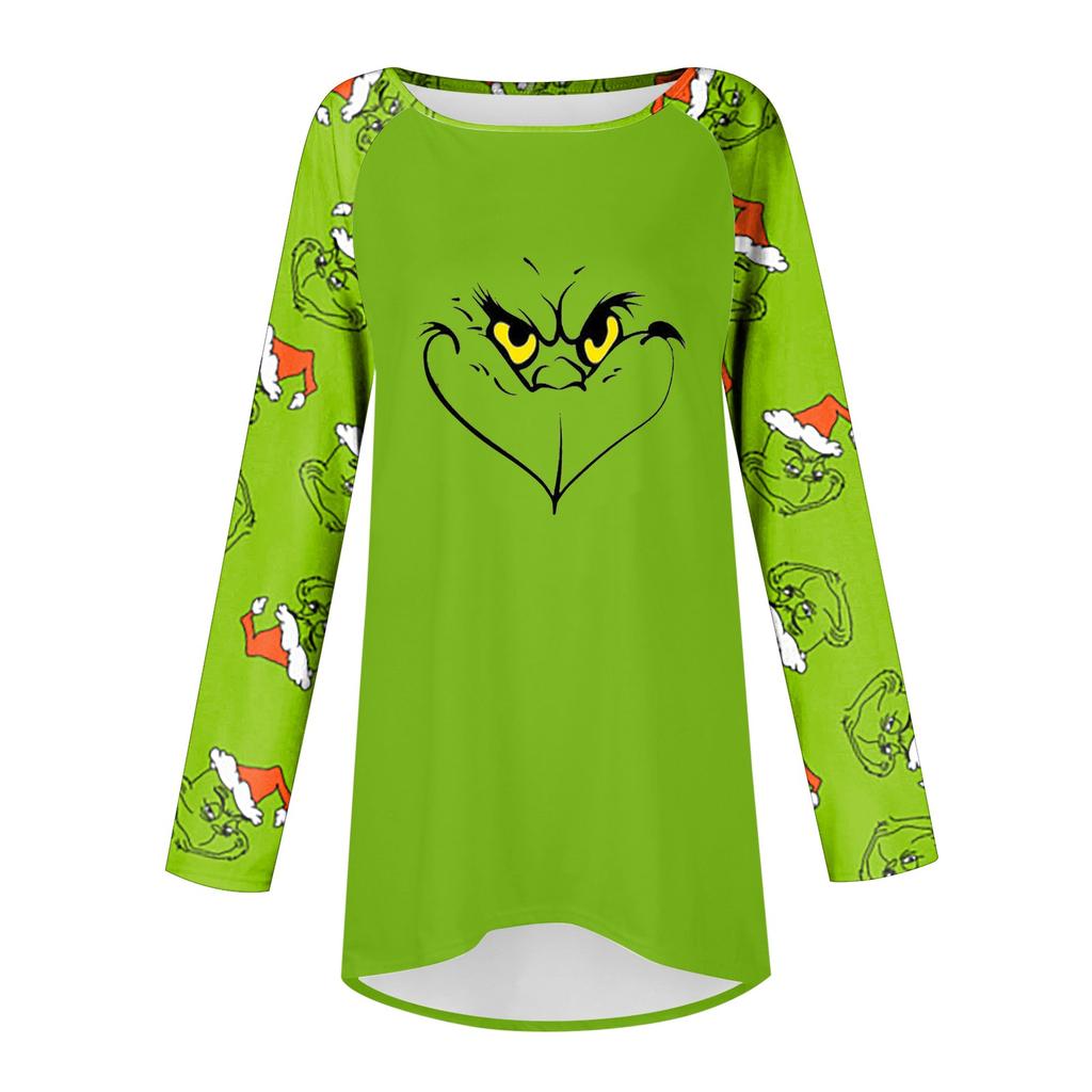 Женская мода, повседневная блузка с длинным рукавом и рождественским принтом, пуловер с круглым вырезом