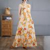 2025 Женское льняное летнее платье с цветочным принтом Повседневное женское базовое длинное платье 8084