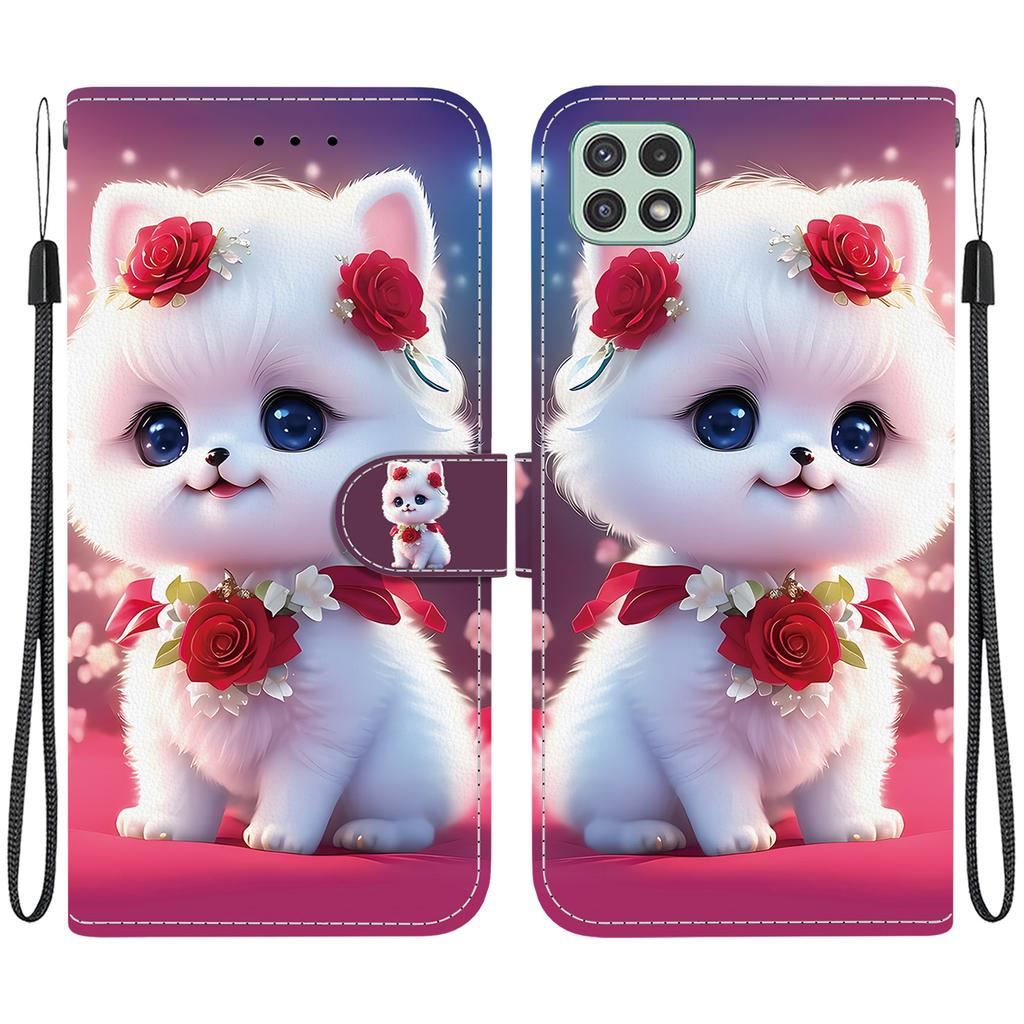 Чехол-книжка из искусственной кожи ручной работы для Samsung A22 5G/A22s 5G (SM-A226B/A226L)- Противоскользящий ударопрочный чехол с ремешком на запястье и дизайнами в виде сердец/роз и кошек