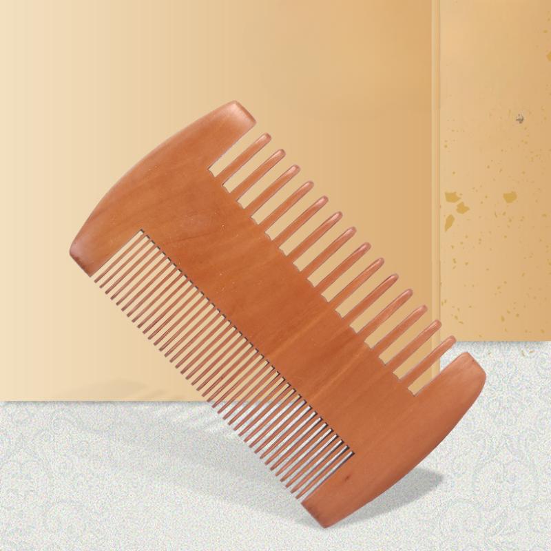 Double Sided Dense Sparse Toothed Comb, Mustache, Wooden Comb, Portable Peach Green Sandalwood Comb, Carved