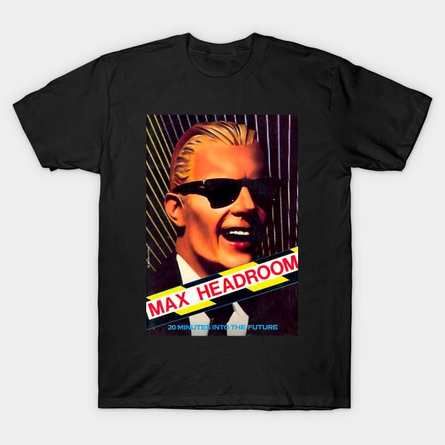 Men Black Print T-shirt Max Headroom Uk 1985 No-Cut Transfer Paper Print Cotton Tshirt