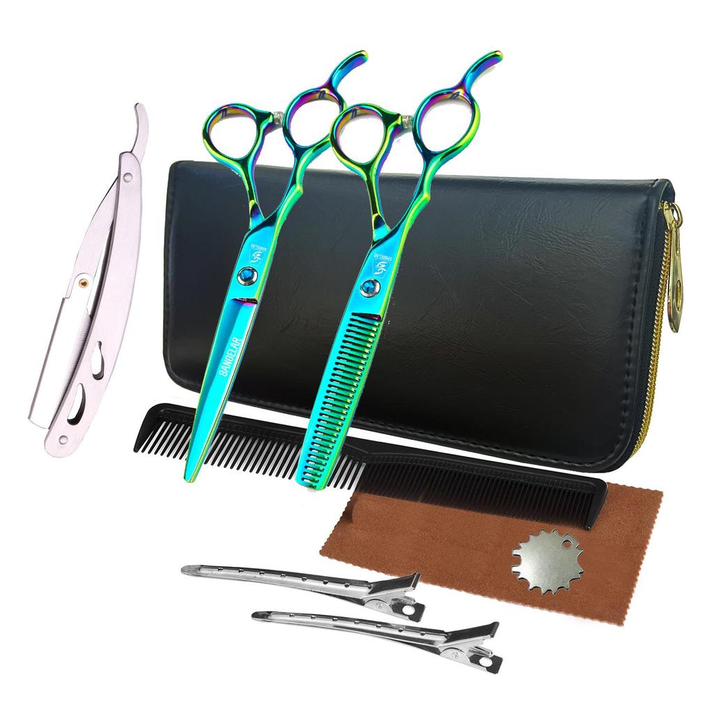 SANGELAR 6-дюймовые профессиональные ножницы для левой руки, набор японских стальных ножниц для стрижки волос, обычные и филировочные ножницы для парикмахеров и салонов красоты