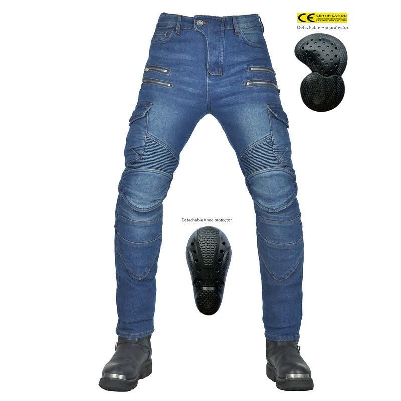 Mens Motorcycle Riding Jeans With 4 Zippers Kevlar Reinforced Abrasion Resistant Biker Pants