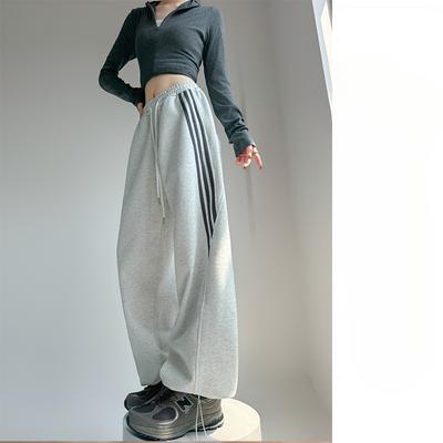Полосатые спортивные штаны для женщин на весну и осень, новые широкие брюки с высокой талией в американском стиле, повседневные свободные узкие прямые рукава