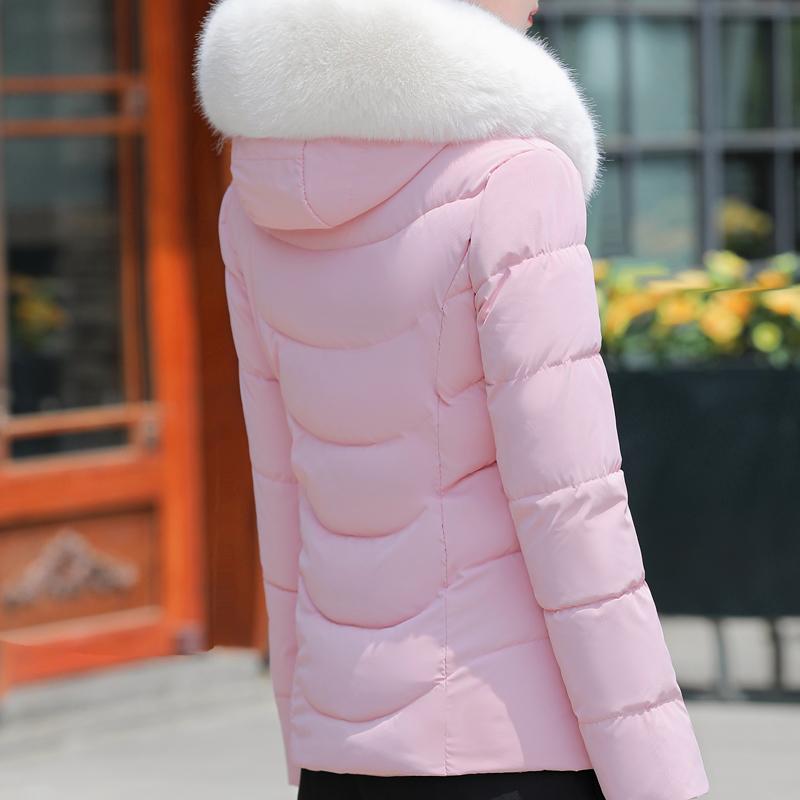 Fashion Winter Short Coats Female Parkas Hooded Faux Fur Collar Lady Jackets Thick Warm Outerwears