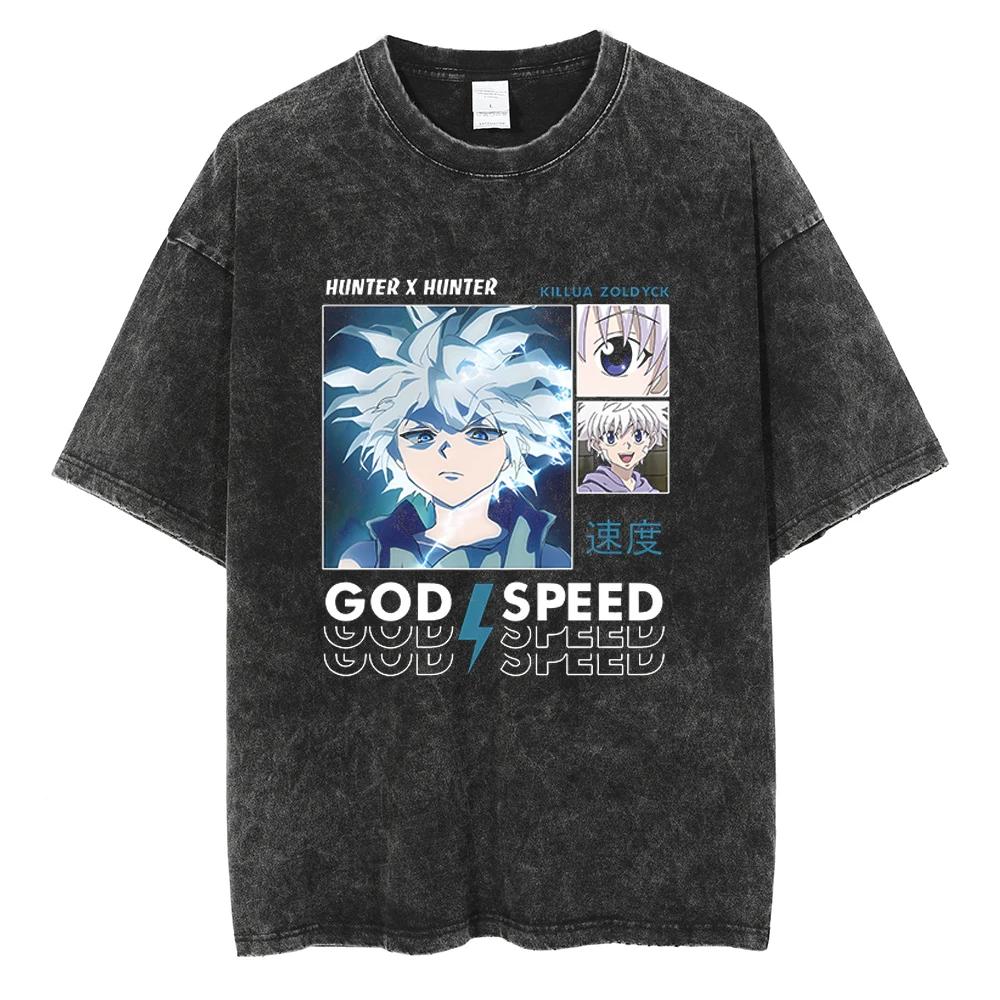 HUNTERHUNTER T Shirt Kurapika Manga Tshirt Men Women Hip Hop Washed Cotton Tshirt Clothing Summer Short Sleeve Tees Streetwear