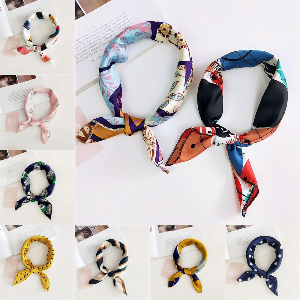 Gifts Women Small Vintage Head Neck Square Scarf Hair Tie Band Silk Feel Satin
