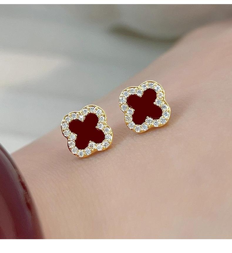 Red clover earrings for women