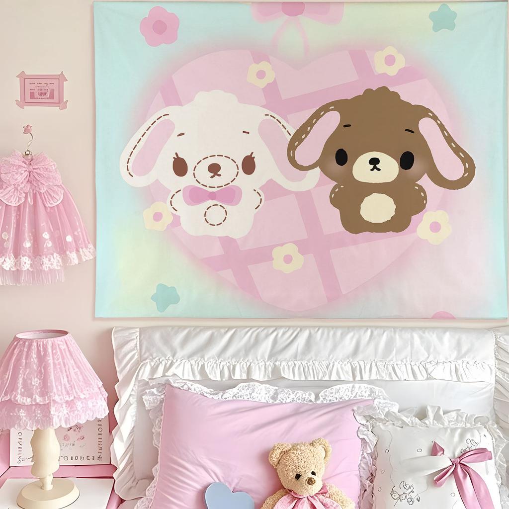 Sanrio Cartoon Theme Printed Tapestry Cute Cartoon Style Fantasy Background Home Decoration Girls Heart Printed Tapestry