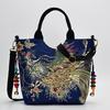 Yogodlns Women National Embroidery Canvas Zipper Handbag Peacock Stitch Shoulder Bag