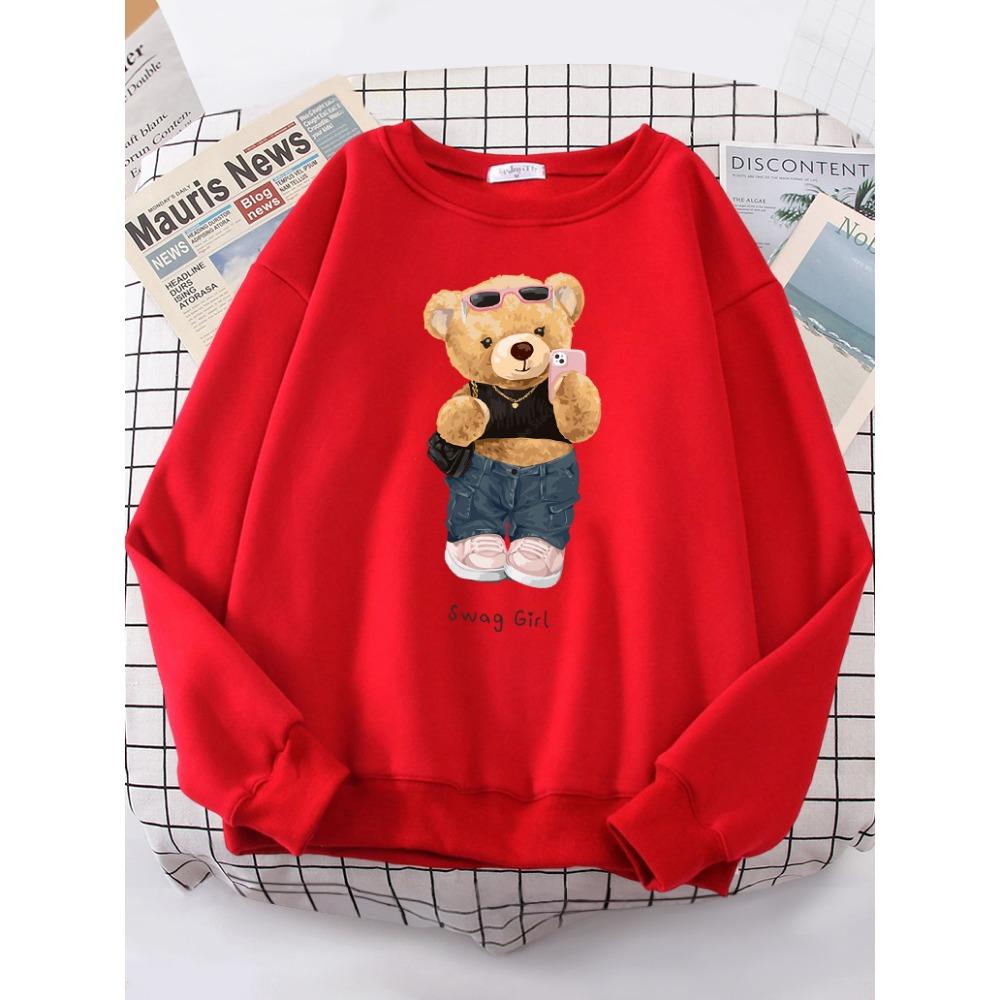 Street Teddy Bear Selfie Swag Women Funny Sweatshirt Female Hipster Hoody Crewneck Hoodies Fashion Oversize Pullover Tops