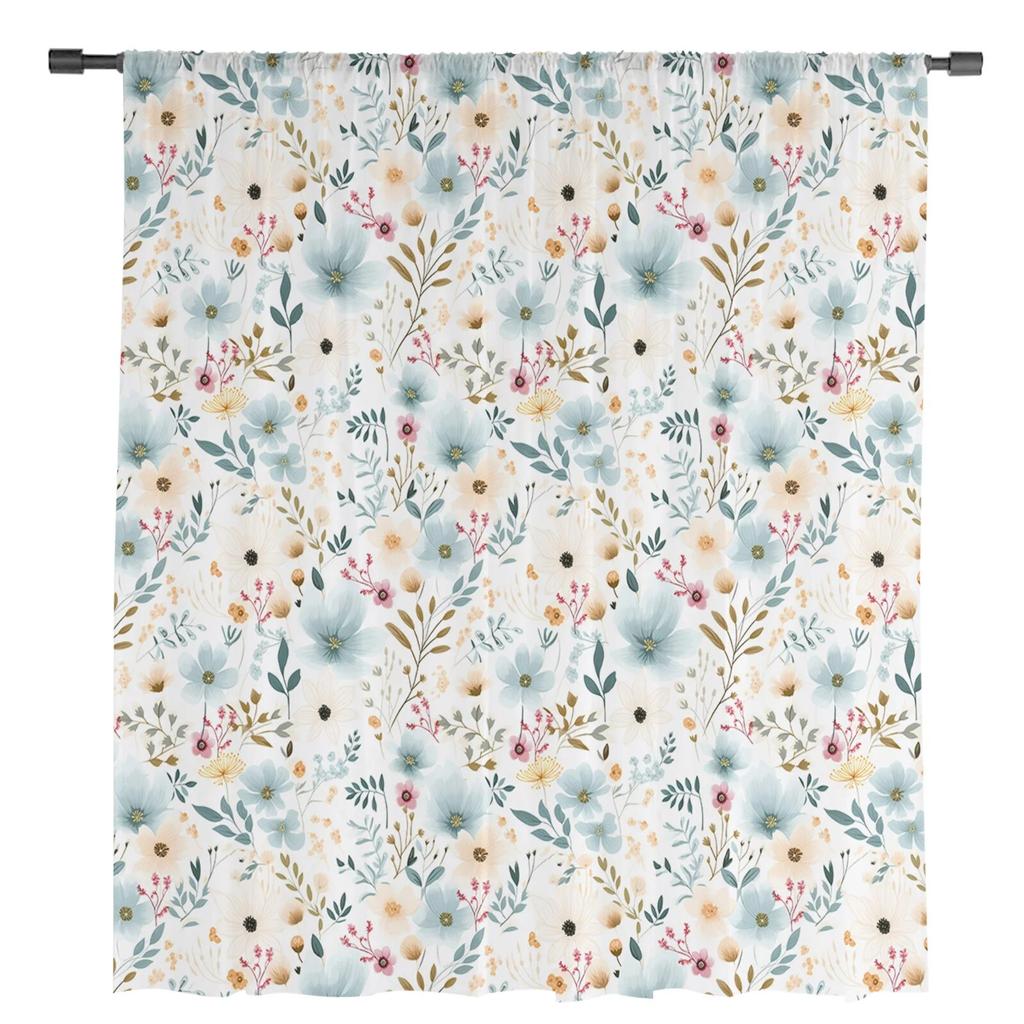 Тюлевые шторы на окно с цветами и растениями для гостиной, кухни, рождественский домашний декор, прозрачные шторы из вуали