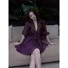 Syj/Shu Yijia Slightly Oversized Girls French Pure Desire Style Ruffles V-neck Dress Female Adult Lady like Woman Elegant Cinched Short Dress