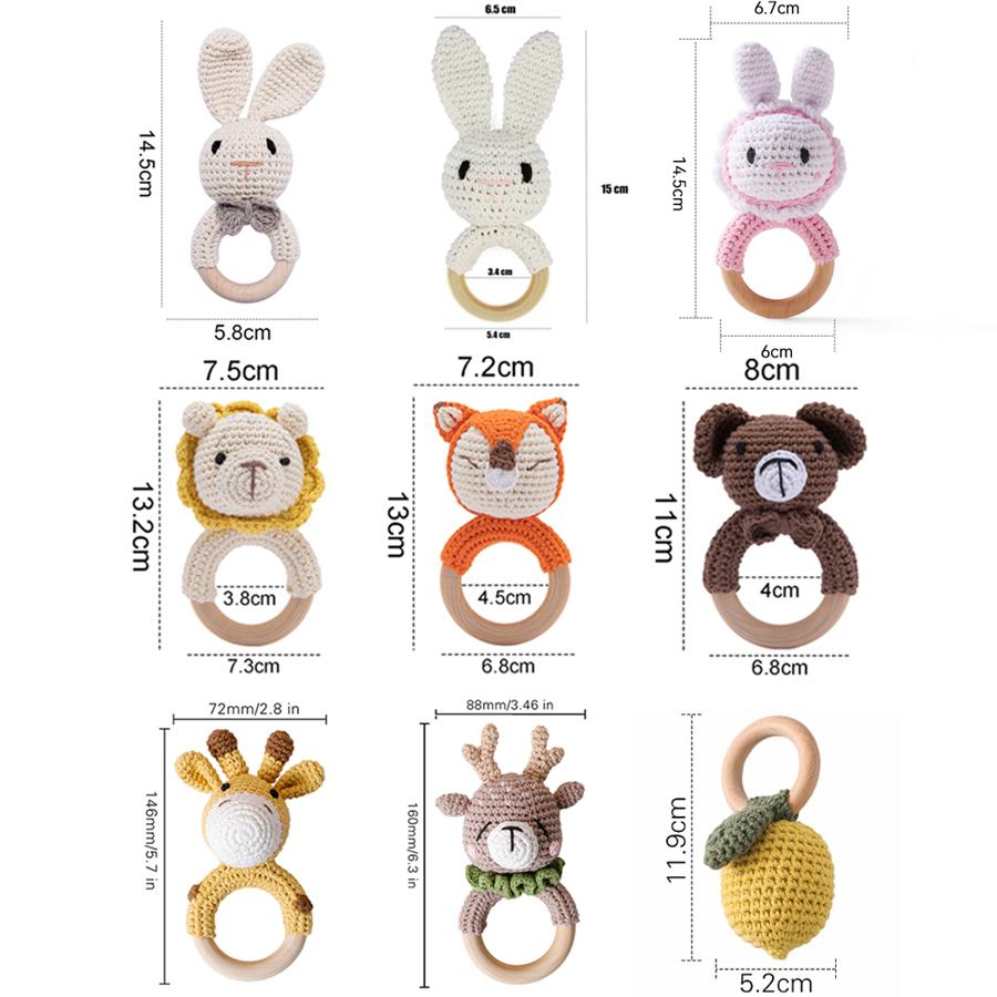 1Pc Customized Baby Teether Wooden Bracelet Crochet Rattle Toys BPA Free Crochet Lemon Bunny Rodent Rattle Newborn Toys Gift