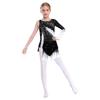 Girls Lyrical Dance Dress Round Neck Asymmetrical Split Shiny Rhinestones Contrast Color Figure Skating Gymnastics Gown
