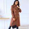 Women Winter Overcoat Turn-down Collar Pockets Pure Color Double-breasted Cardigan Loose Fit Coat