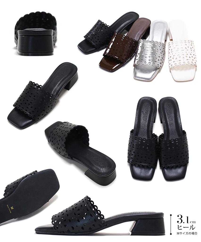 Туфли-мюли с перфорацией на низком каблуке для [Sest] женщин, S, Черные, dts406-BLK-S