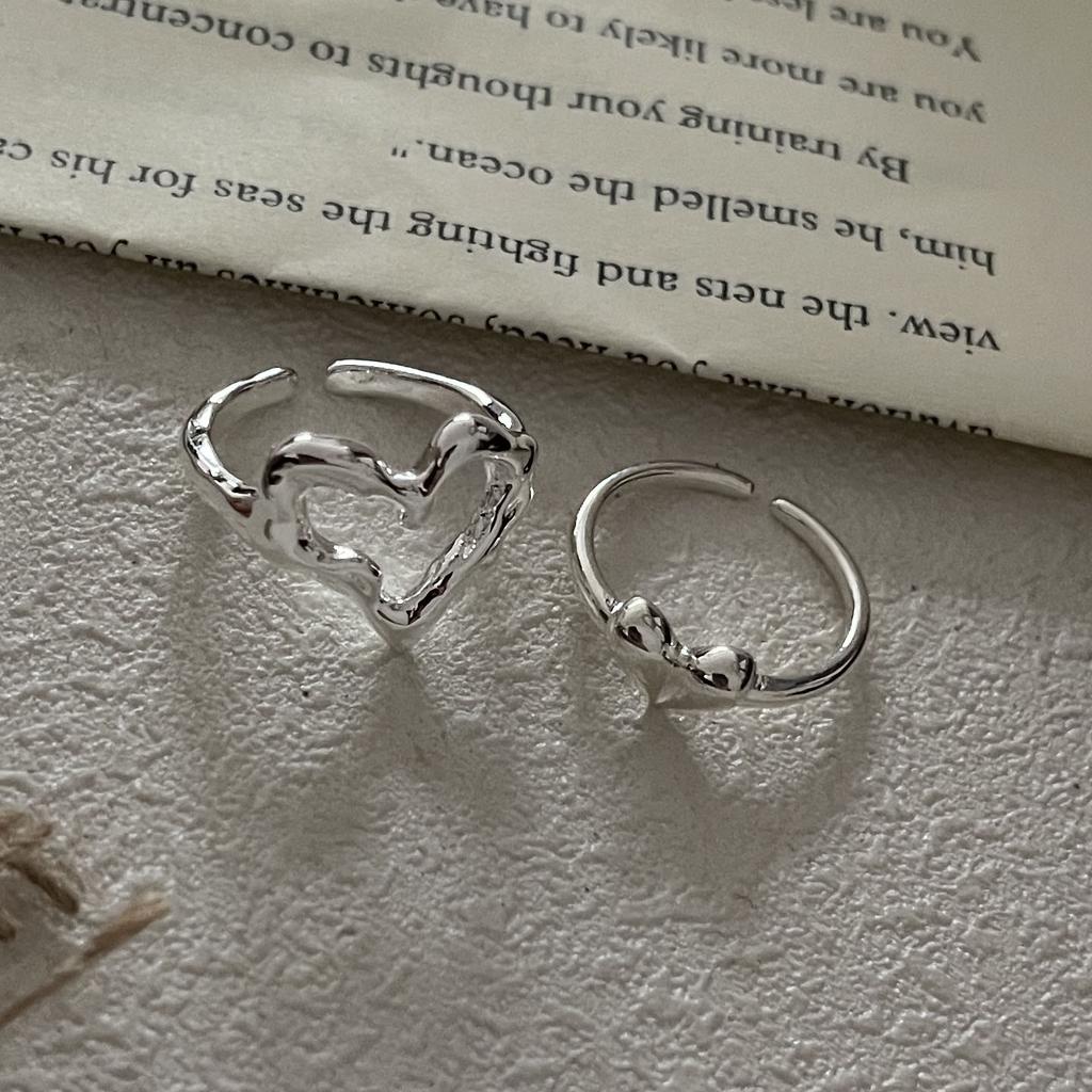 925 Sterling Silver Rings for Women Couple Minimalist Handmade Simple Hollow Heart Ring Party Jewelry Gift Prevent Allergy