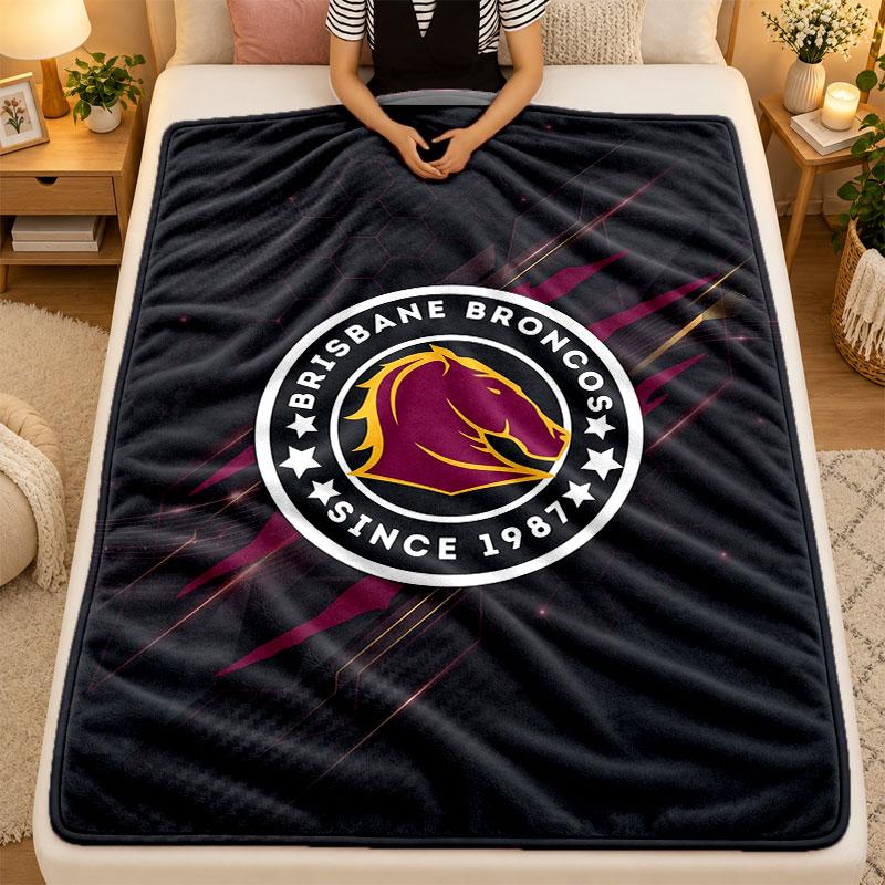 Flannel BlanketBrisbane Broncos Warm Soft Throw Blanket for Indoor Sofa Bed Living Room Use