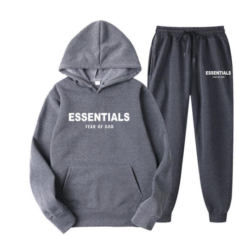 Мужской комплект из худи с флисовой подкладкой ESSENTIALS и спортивных штанов от американского модного бренда для осени/зимы