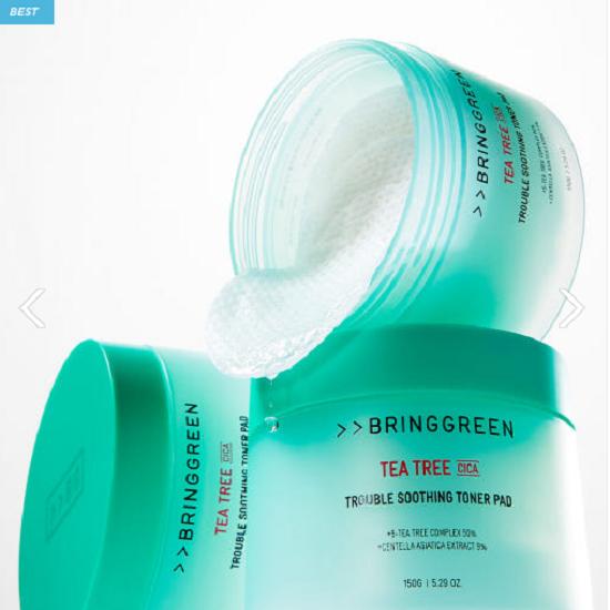 BRINGGREEN Успокаивающий тонер Tea Tree Cica Trouble, 90 листов (+90 листов план пополнения), 180 листов, 1 шт.