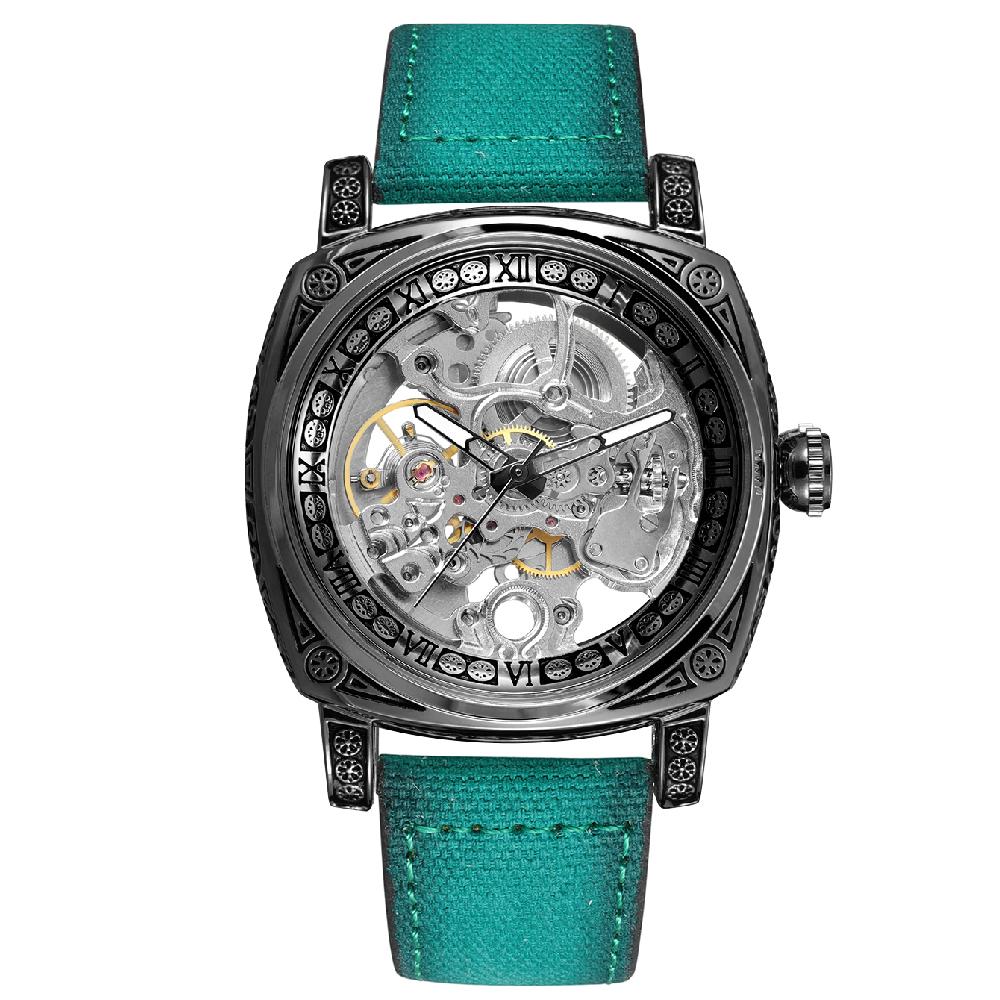 FORSINING Automatic Men Watch Skeleton Mechanical Vintage Engraved Cushion Case Luxury Dichroic Crystal Male Business Wristwatch