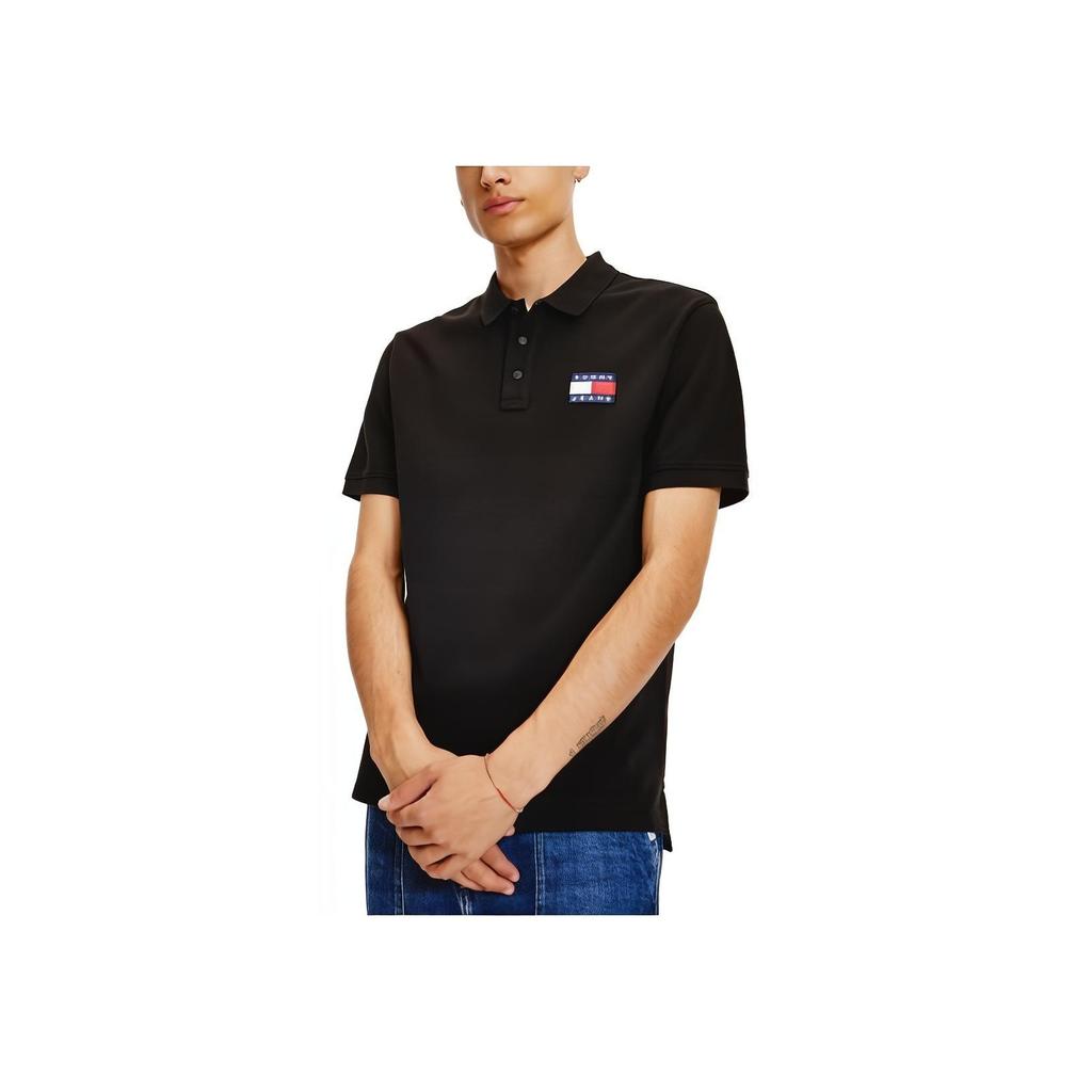 Tommy Hilfiger Однотонная мужская футболка-поло с принтом, короткий рукав, топ Черный 78J6341-001