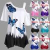 Женская мода с принтом бабочки на одно плечо, футболка-туника с коротким рукавом, свободная блузка, топы, модная футболка больших размеров