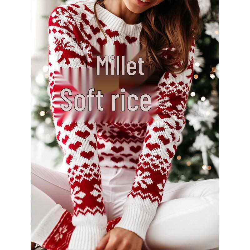 2024 Autumn/Winter Women's Christmas Snowflake Long Sleeve Knitted Sweater