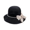 Women's Hat Summer Beach Tourism Vacation Pearl Bow Straw Hat Sunscreen Sun Hat Elegant Sunshade Hat