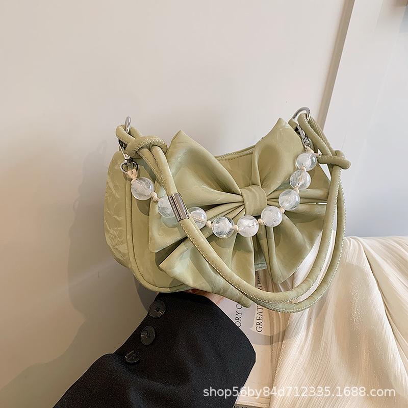 Bow Fashion Women's Small Bag Women's 2025 Spring New Versatile Simple Shoulder Messenger Bag Texture Dumpling Bag