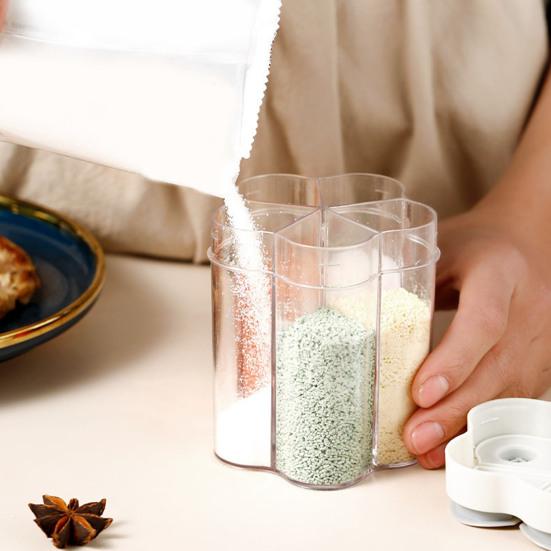 Seasoning Bottle 5-in-1 Transparent Multi-grid Sealed Space-saving Moisture-proof Flip-top Multi-function Salt Sugar Spice Jar Kitchen Tool Cooking