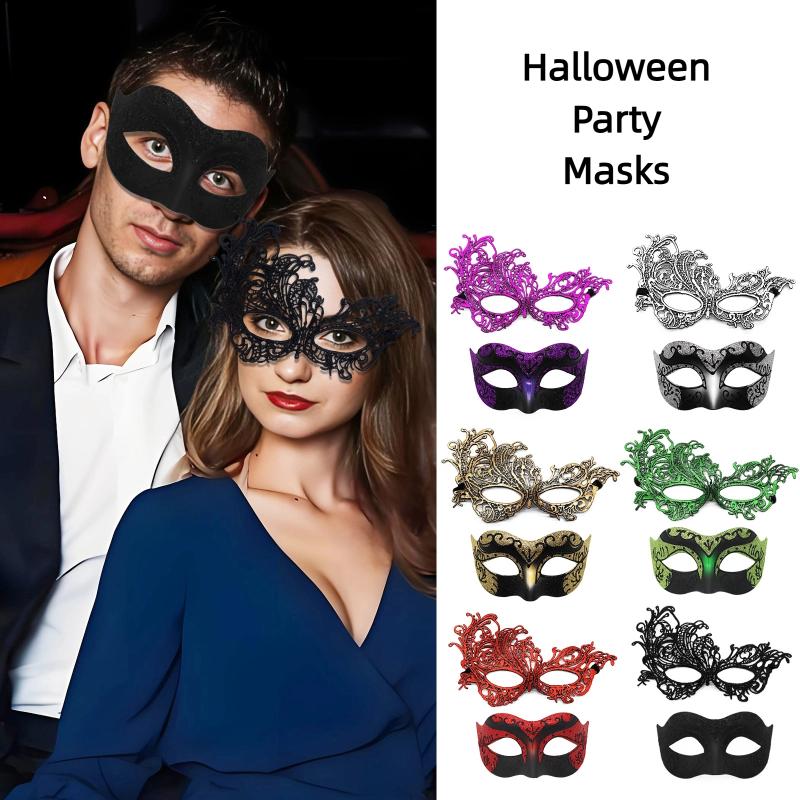 2Pcs Elegant Black Lace Masquerade Mask Set For Couples Perfect For Venetian Party Mardi Gras And Halloween Celebrations
