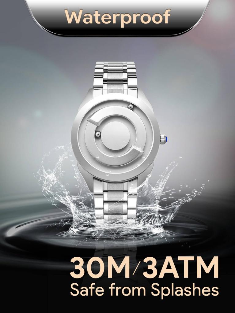 Магнитные часы с шарикоподшипником, дизайн унисекс, кварцевые часы, минимализм, повседневные, водонепроницаемые, 40 мм, черный циферблат, черный браслет из нержавеющей стали [EUTOUR] мужские и женские