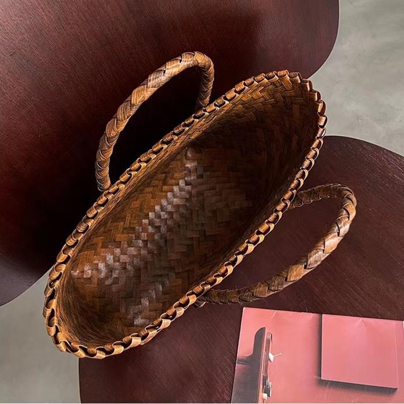 Summer Straw Basket Women Rattan Beach Bag Braided Handmade Handbag Vegetable Basket Tote Bag Vacation Handle Bag