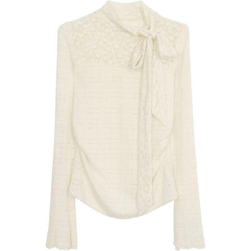 Осень-зима Базовая рубашка Overseas Heiress Кружевная футболка Вязаный свитер Slim Fit Утягивающий топ Temperament Внутренний наряд Футболки женские